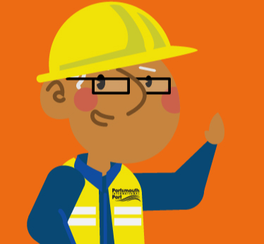 Character of Portsmouth Port employee in safety gear