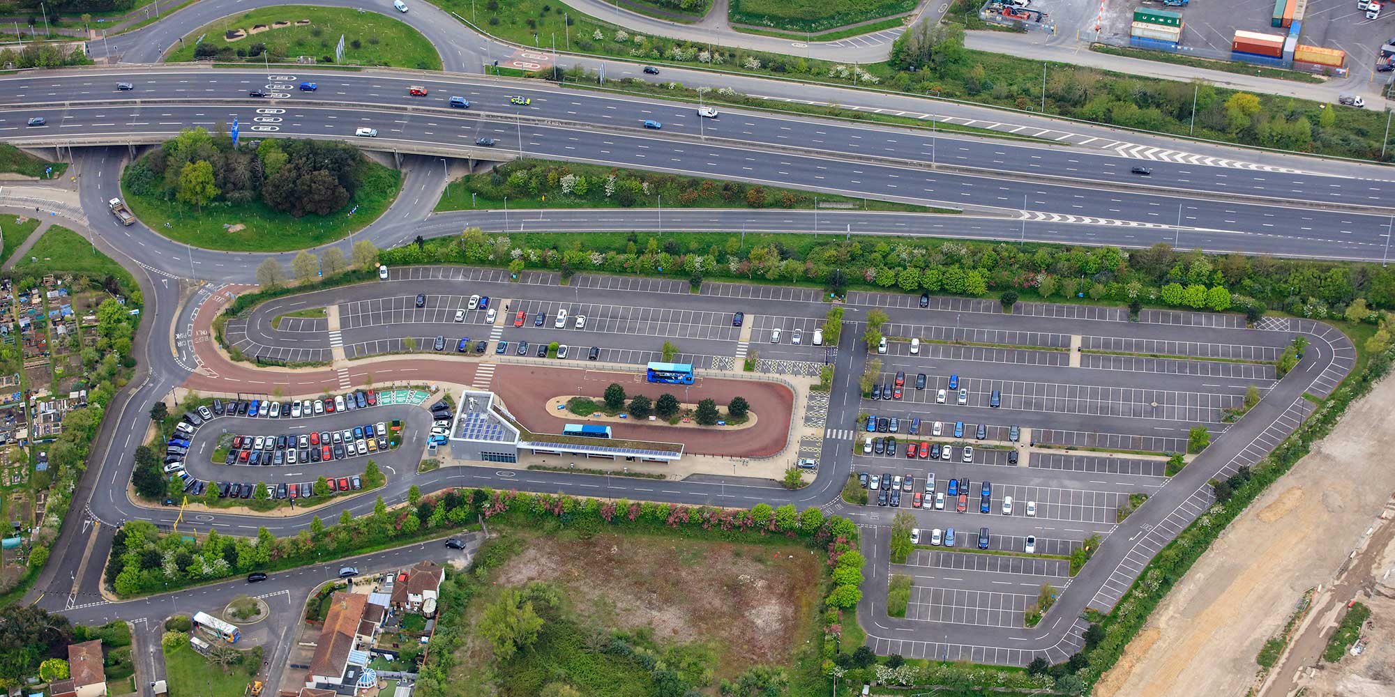 Aerial image of the park and ride complex and motorway